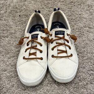 Sperry Off-White Canvas Shoes with Brown Laces